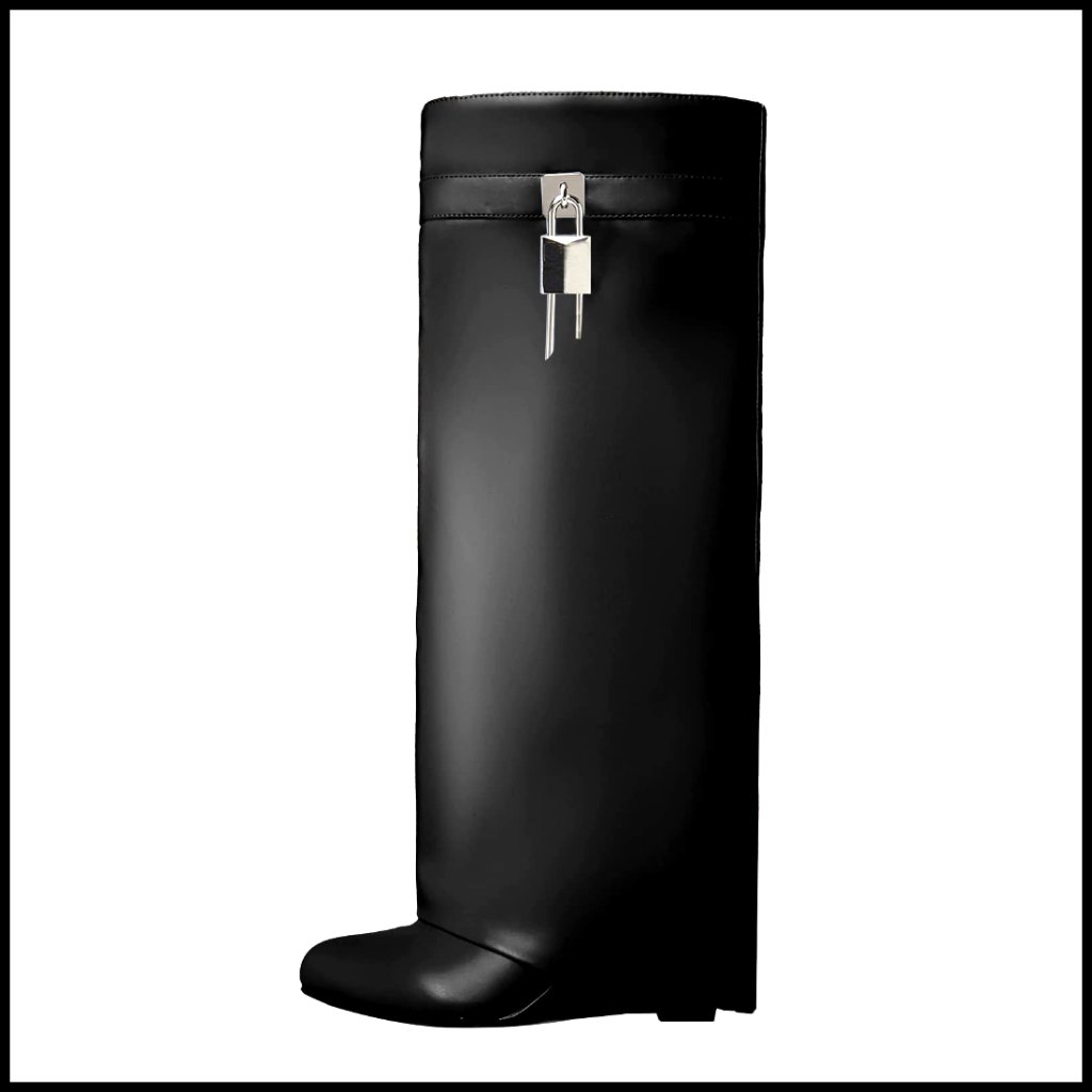 Knee High Boots Fold Over Wedge Heel Wide Calf Pull On Slouchy Party Wear